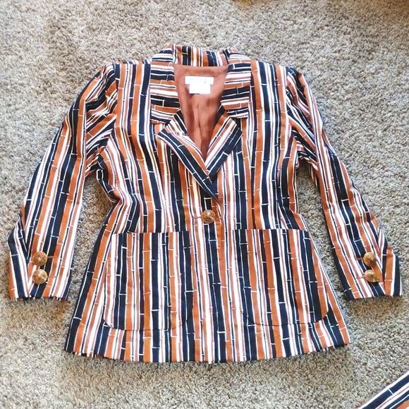 Vintage YSL Yves Saint Laurent Rive Gauche Striped Skirt and Blazer Suit Size 10 - Picture 5 of 16